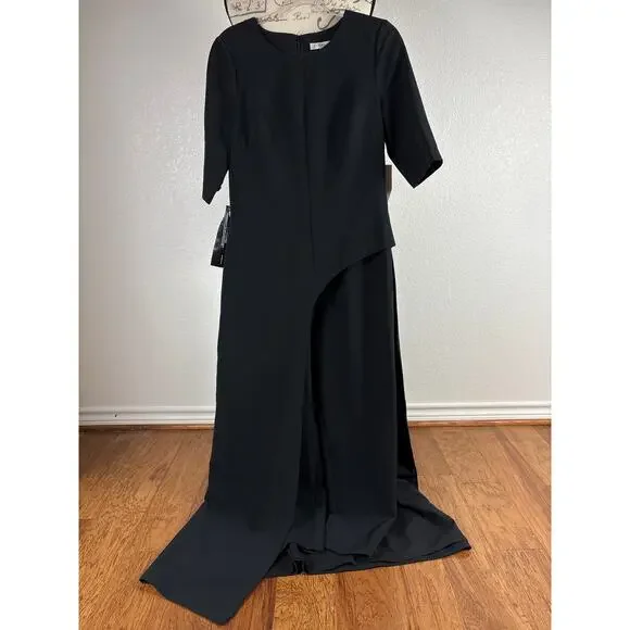 B37 Kay Unger Davina Walk Thru Jumpsuit Womens 10 Old Hollywood Modest Chic - Picture 2 of 7